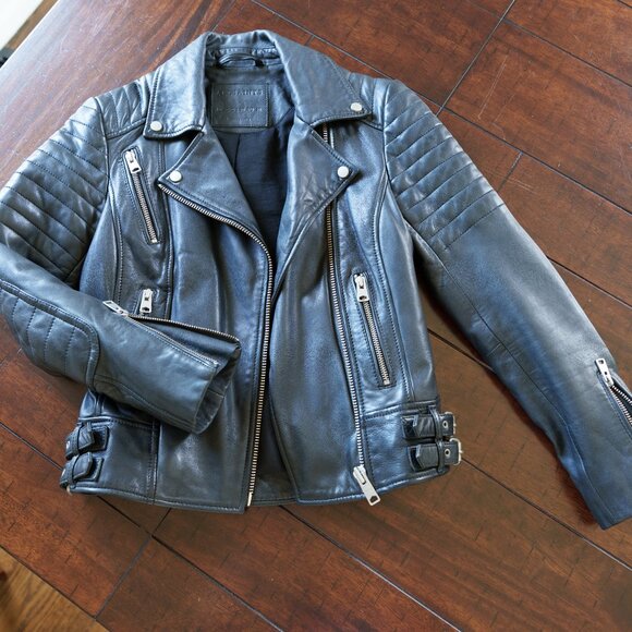 AllSaints Papin Leather Biker Jacket in Black - Picture 10 of 16